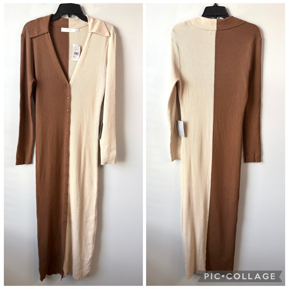 ASTR The Label Colorblock Midi Sweater Dress Khaki XL‎